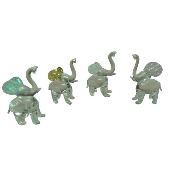 Glass Elephant Miniatures with Colored Ears Lot of 7 - Picture 7 of 8